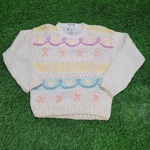 Vintage 90s Knitwear Sweater Womens Small 19x23 Ivory - Picture 1 of 15